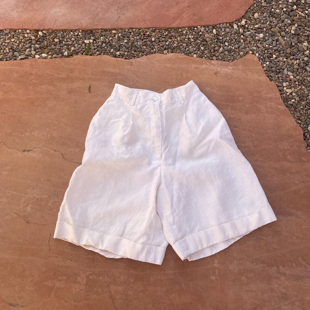 Vintage 90s cream high waisted linen shorts
